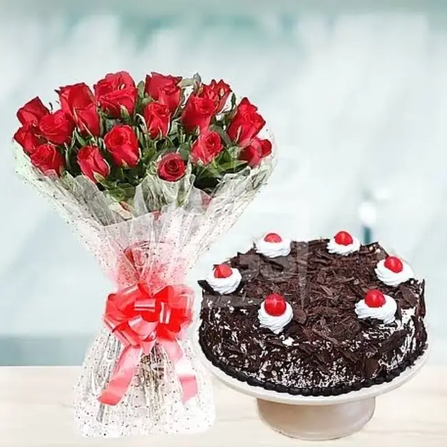 Basket Flowers and Cake