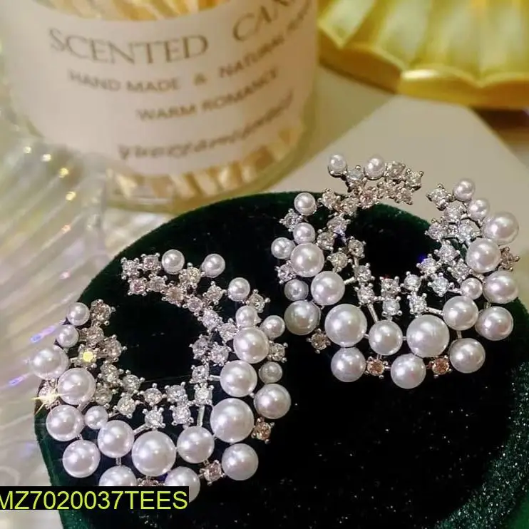 C Shaped Silver Plated Pearl Studs