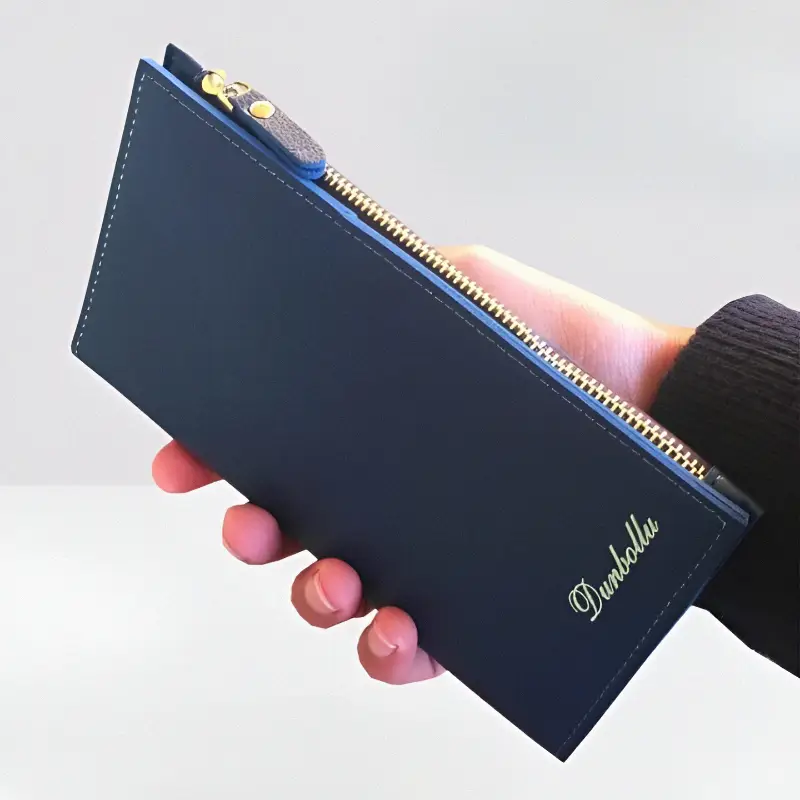 Long synthetic leather zipper wallet