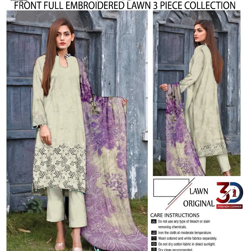 Boring Embroidered Shirt Embroidered Boring Back & Bazo, with Diamond Slub Printed Dupatta and Dyed Cotton Trouser 3PC  10 Suits Set Rs. 32500 only  A High Quality Product   what's App 0342-5977722