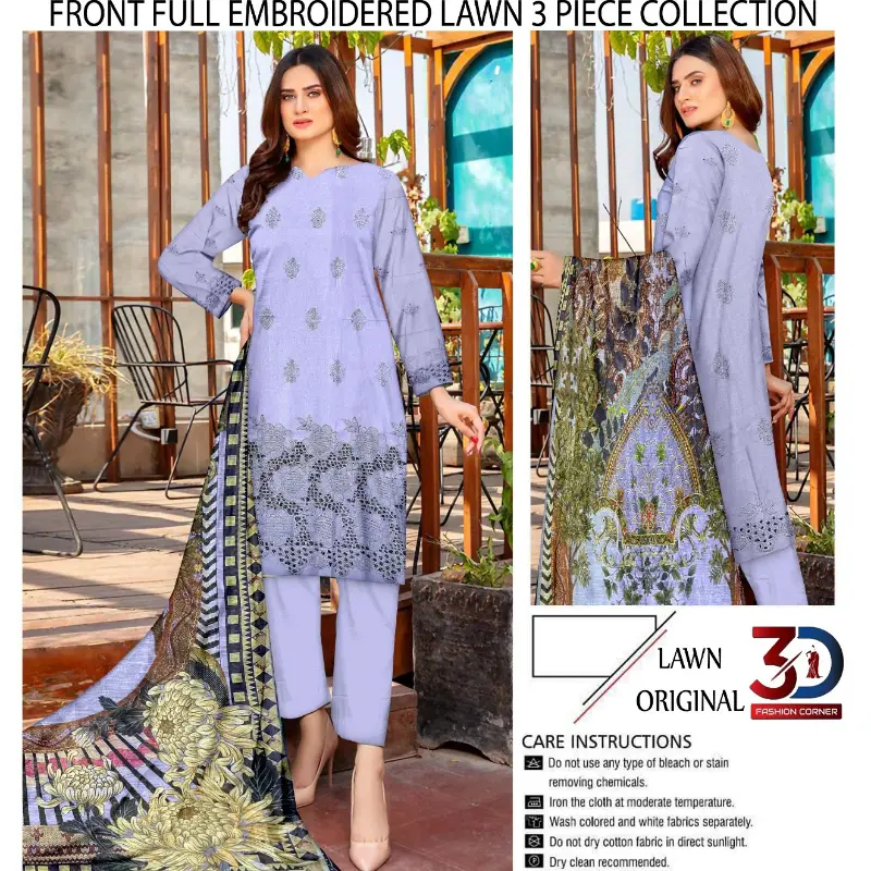 Boring Embroidered Shirt Embroidered Boring Back & Bazo, with Diamond Slub Printed Dupatta and Dyed Cotton Trouser 3PC  10 Suits Set Rs. 32500 only  A High Quality Product   what's App 0342-5977722