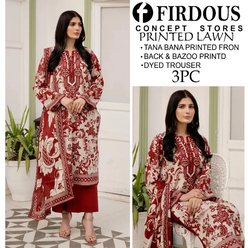 Doria Lawn (Tana Bana) Digital Printed Lawn 3pc With Dyed Trouser