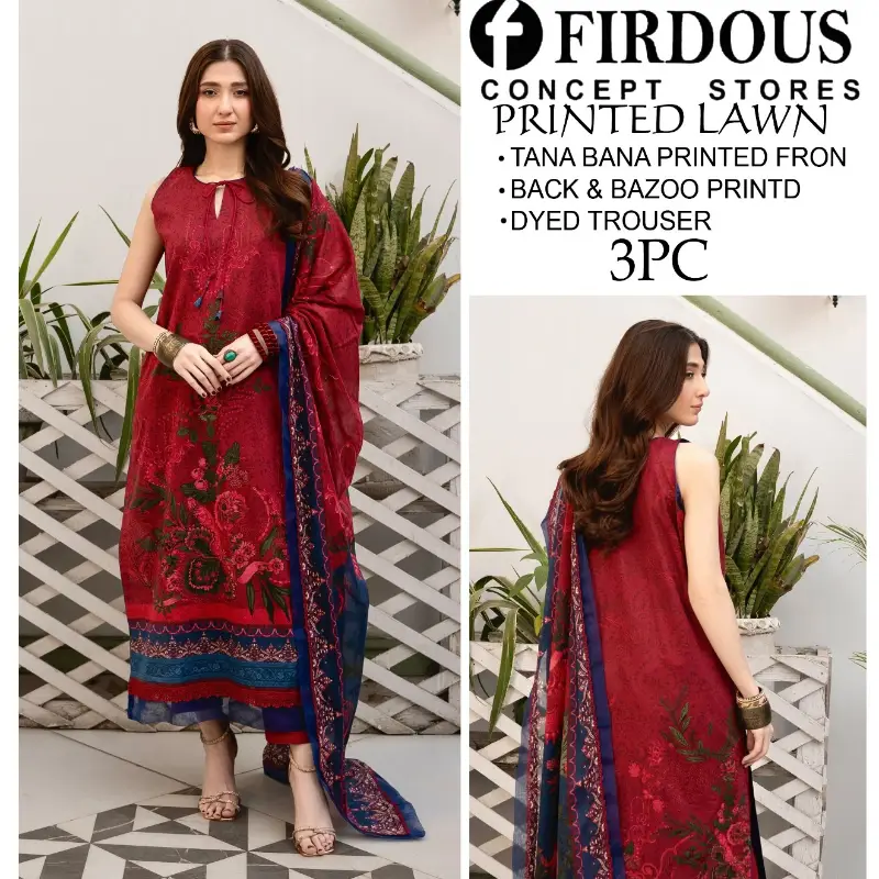 Doria Lawn (Tana Bana) Digital Printed Lawn 3pc With Dyed Trouser