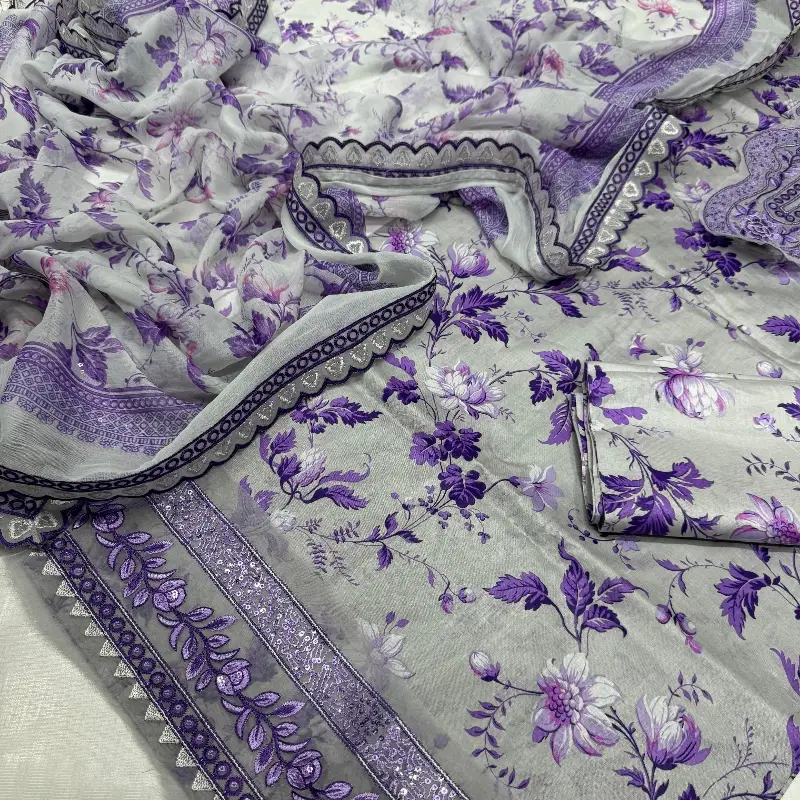 AFROZEH PATCHES with 4 Side Lace Chiffon Dupatta