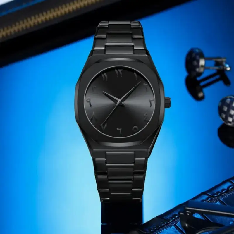 Arabic Aura Black Dial Watch  Minimalist Stainless Steel Timepiece with Arabic Numerals