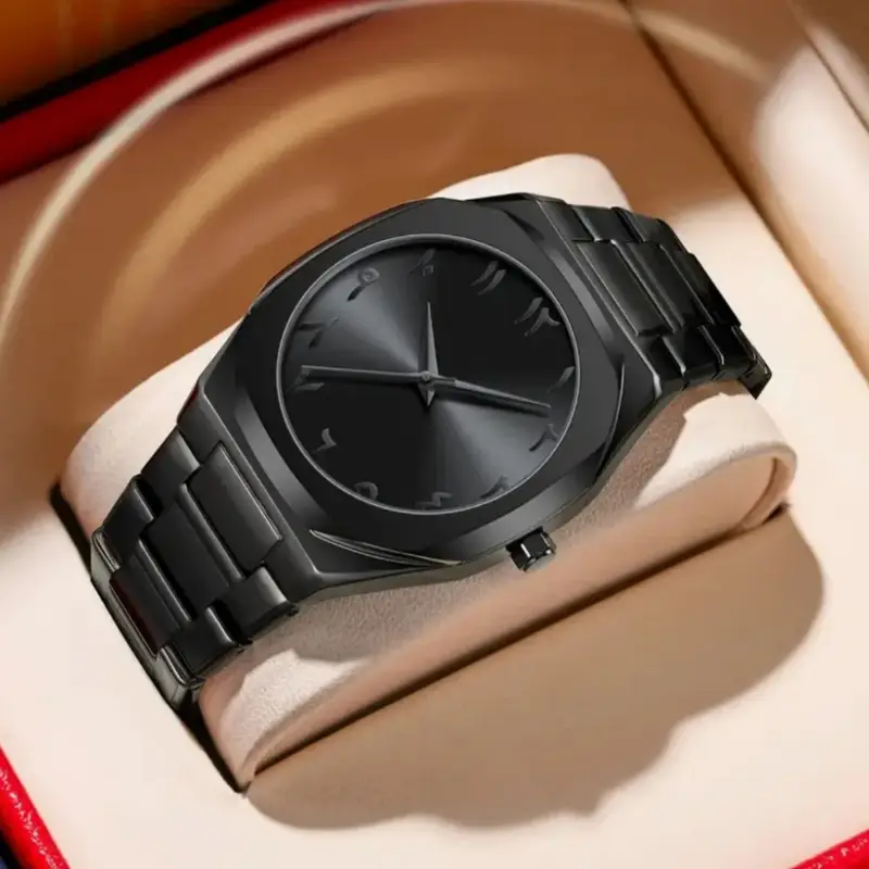 Arabic Aura Black Dial Watch  Minimalist Stainless Steel Timepiece with Arabic Numerals