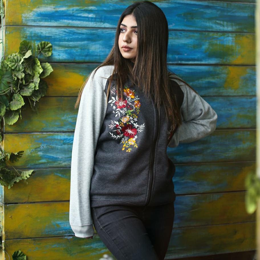 CHARCOAL EMBROIDERED ZIPPER spd 636