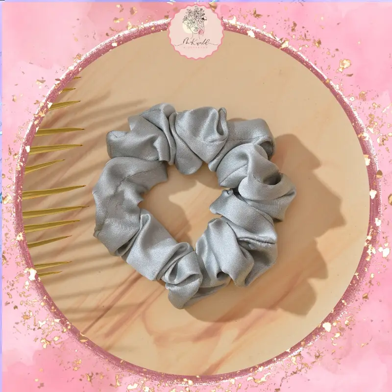 Handmade Satin Silk Scrunchie-Fashion Accessory for Girls-Grey
