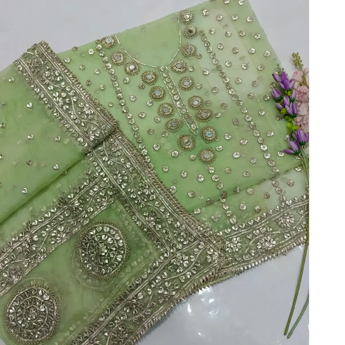 Rose Gold Gotta & Mirror Work 2PC  Pure Organza Luxury Edition