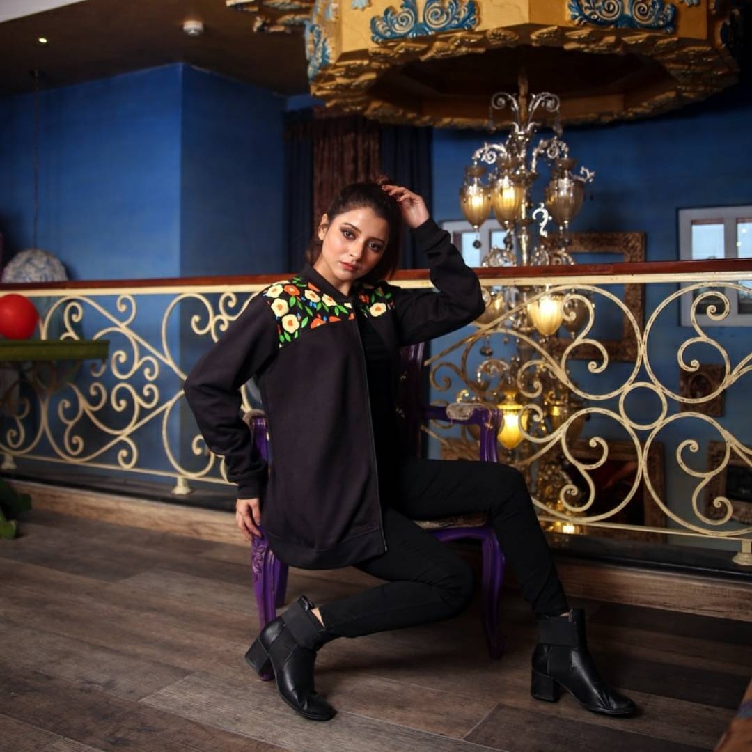 BLK FLORAL PRINT YOKE JACKET spd 637