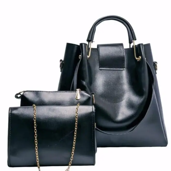 3 Pcs Women's PU Leather Plain Shoulder Bag