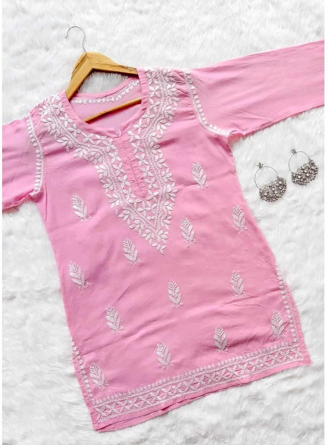 Stylish embroidered pink geogette kurta