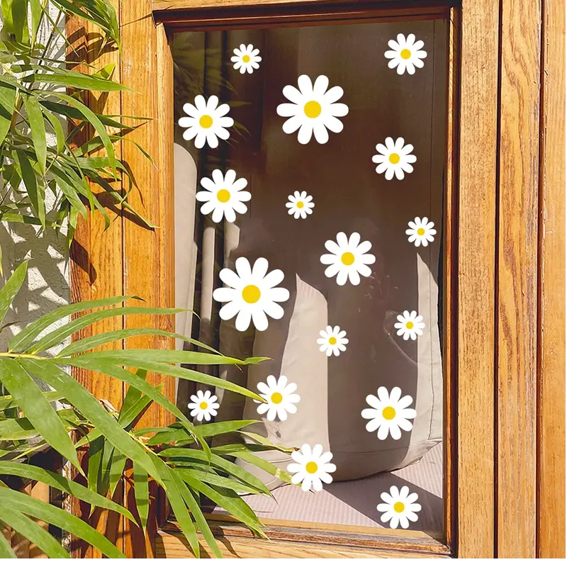 White Daisy Flower Wall Stickers Kids Room Living Room DIY Art Decas Baby Nursery Home Decoration PVC Window Sticker