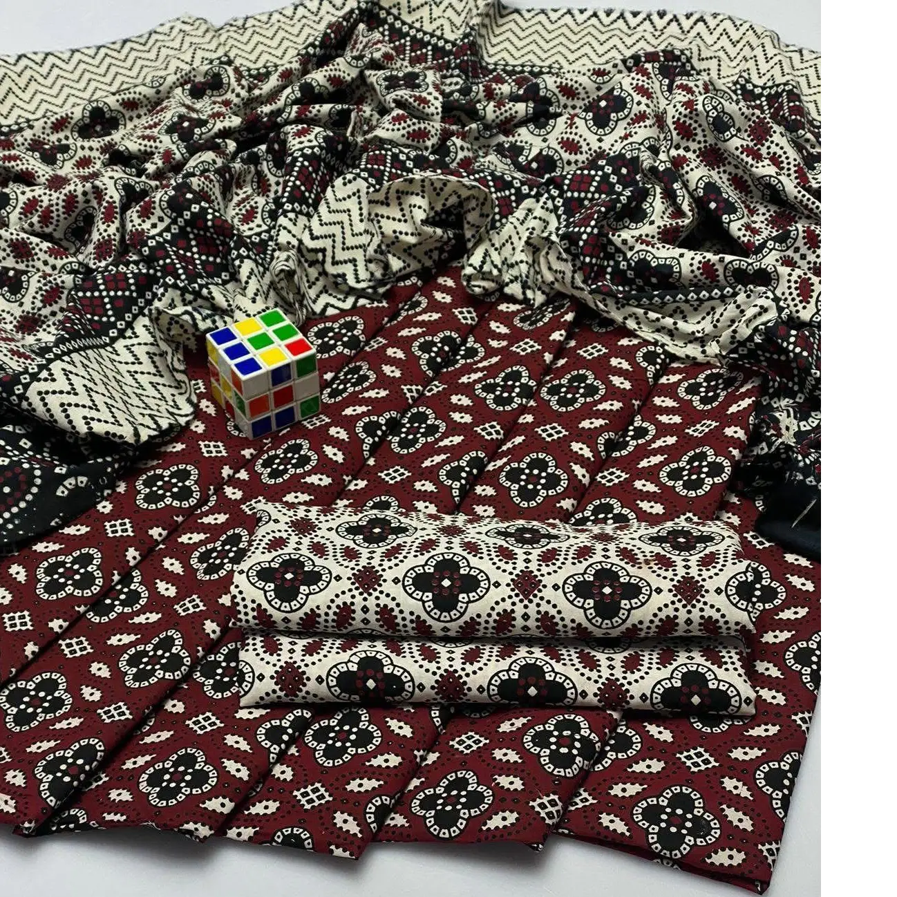 Premium Handmade Ajrak 3PC Cotton Suit  Heritage Elegance