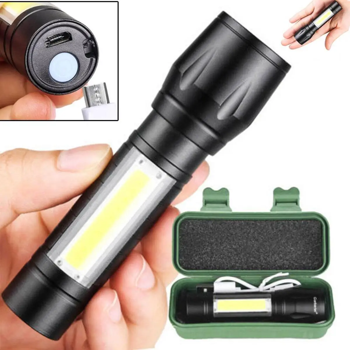 Portable Mini Led Flashlight Zoom Torch Built In Battery USB Rechargeable