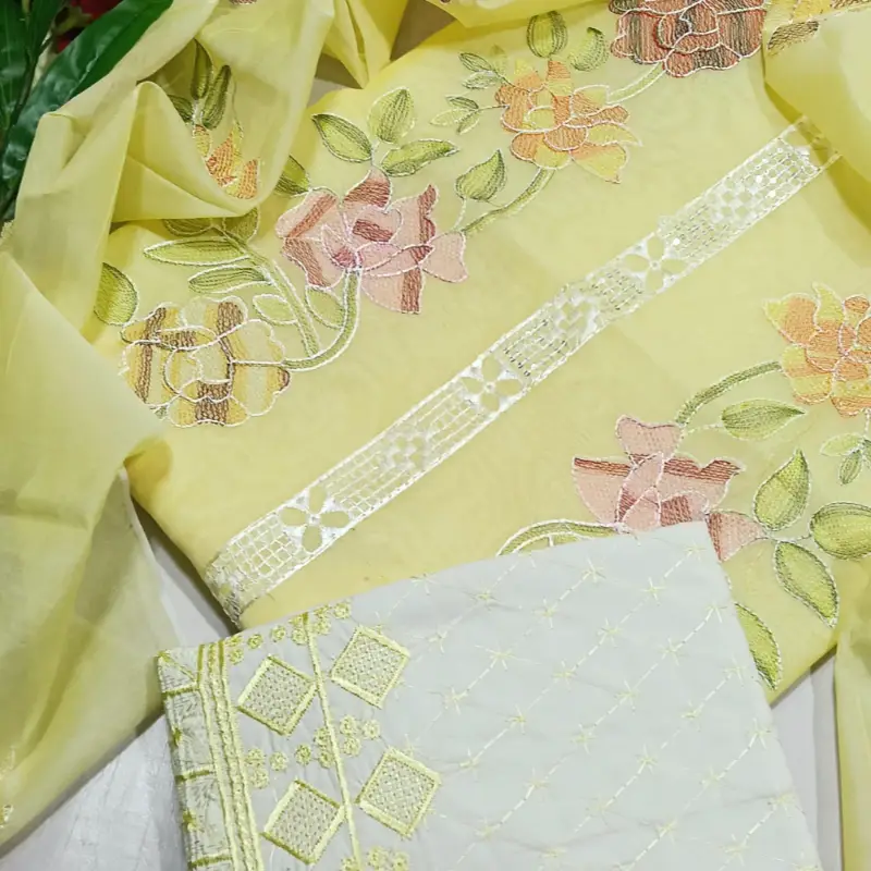 Beautiful Kacha Style 3Pc Embroidered Pepper Cotton Suit  Summer Collection