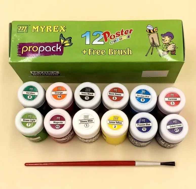 MYREX 7 - 12 Poster Colors Different Coloring Shades With Brush