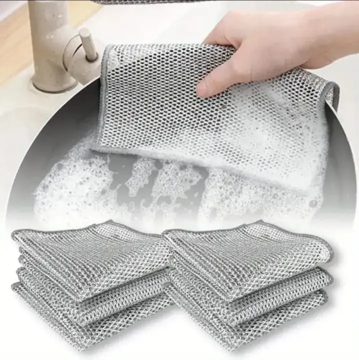 10 Pcs Kitchen Magic Dishwashing Towel, Metal Steel Wire Cleaning Rag, Microwave Stove Clean Tools,