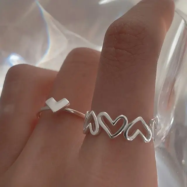 2023 Silver Color Couple Rings Set Heart Butterfly Shaped Womens Ring Fashion Love Jewelry for Women Girls Gift Punk Alloy Ring