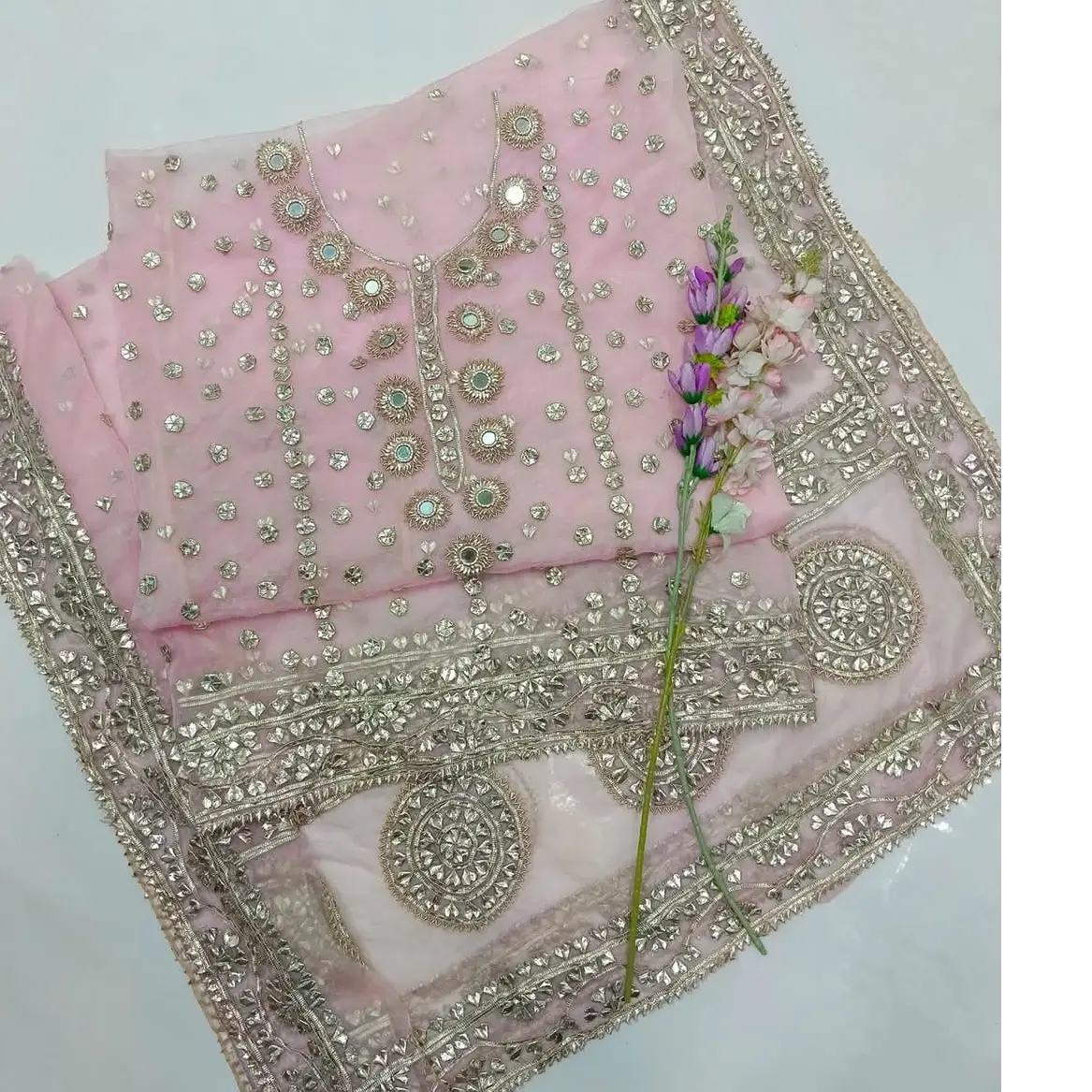 Rose Gold Gotta & Mirror Work 2PC  Pure Organza Luxury Edition