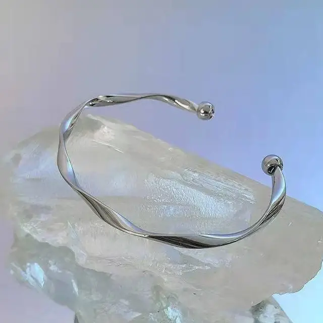 1 Pc Alloy Silver Plated Modern Plain Chain Bracelet