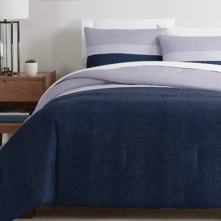 Colorblock 3-Piece Reversible King Comforter Set in Blue