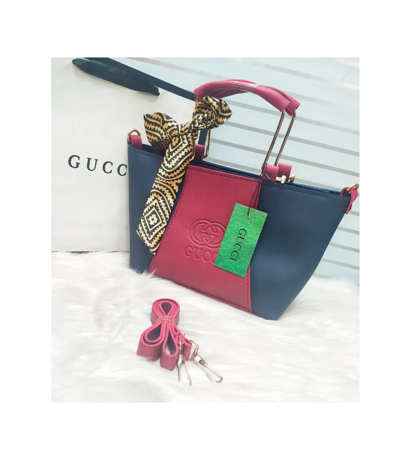 High Quality Gucci Handbag With Random Scarf And Long Belt