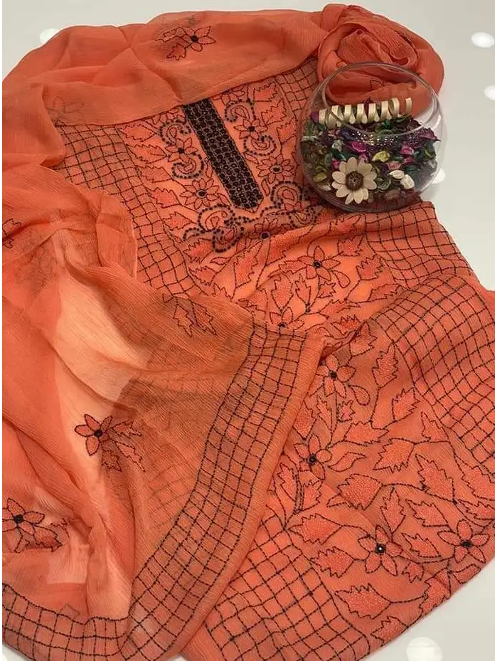 Handmade Embroidered Krinkel Chiffon 2Pc Suits