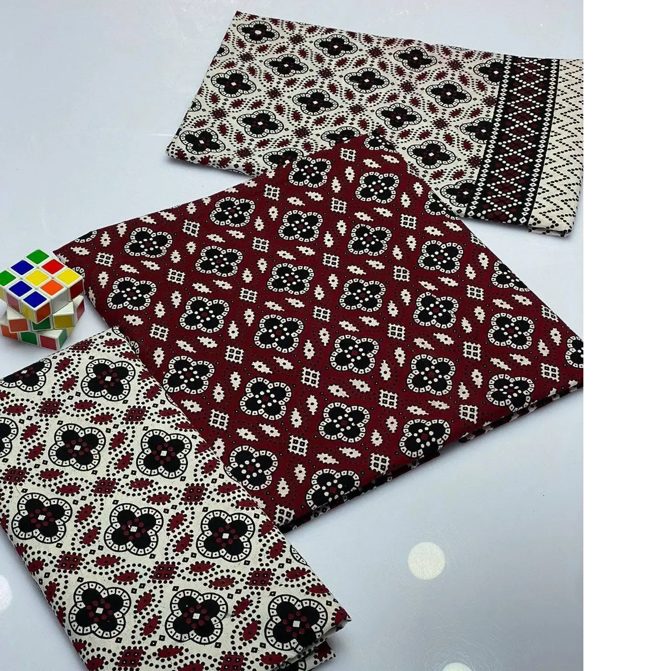 Premium Handmade Ajrak 3PC Cotton Suit  Heritage Elegance
