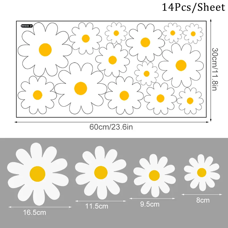 White Daisy Flower Wall Stickers Kids Room Living Room DIY Art Decas Baby Nursery Home Decoration PVC Window Sticker