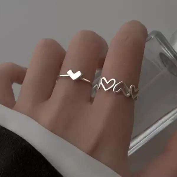 2023 Silver Color Couple Rings Set Heart Butterfly Shaped Womens Ring Fashion Love Jewelry for Women Girls Gift Punk Alloy Ring