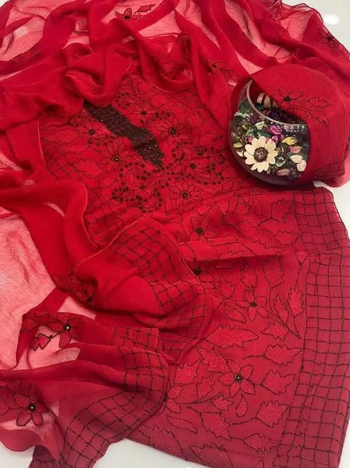 Handmade Embroidered Krinkel Chiffon 2Pc Suits