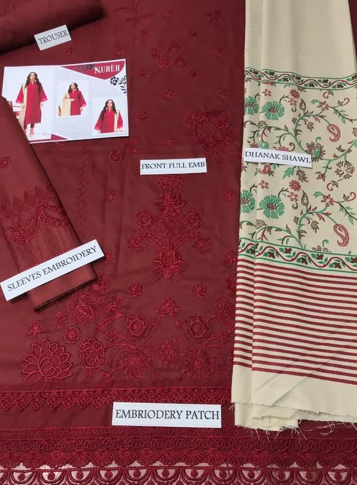3pc women unstitched dhanak embroided suit