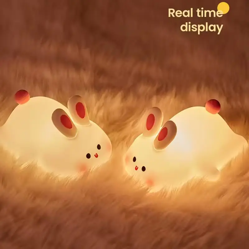 Big Face Rabbit Night Light Cute Silicone Rabbit Cartoon Soft Lamp Touch Night Light Children