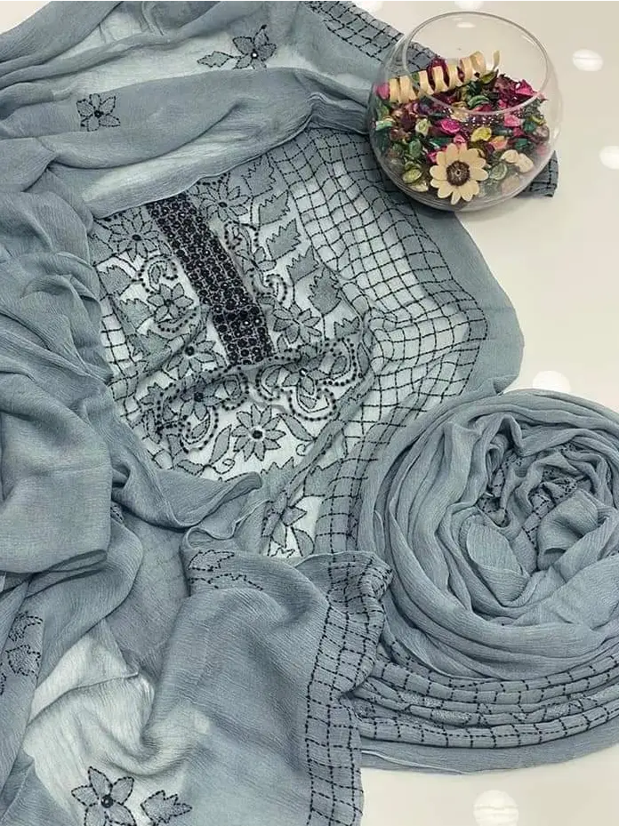 Handmade Embroidered Krinkel Chiffon 2Pc Suits