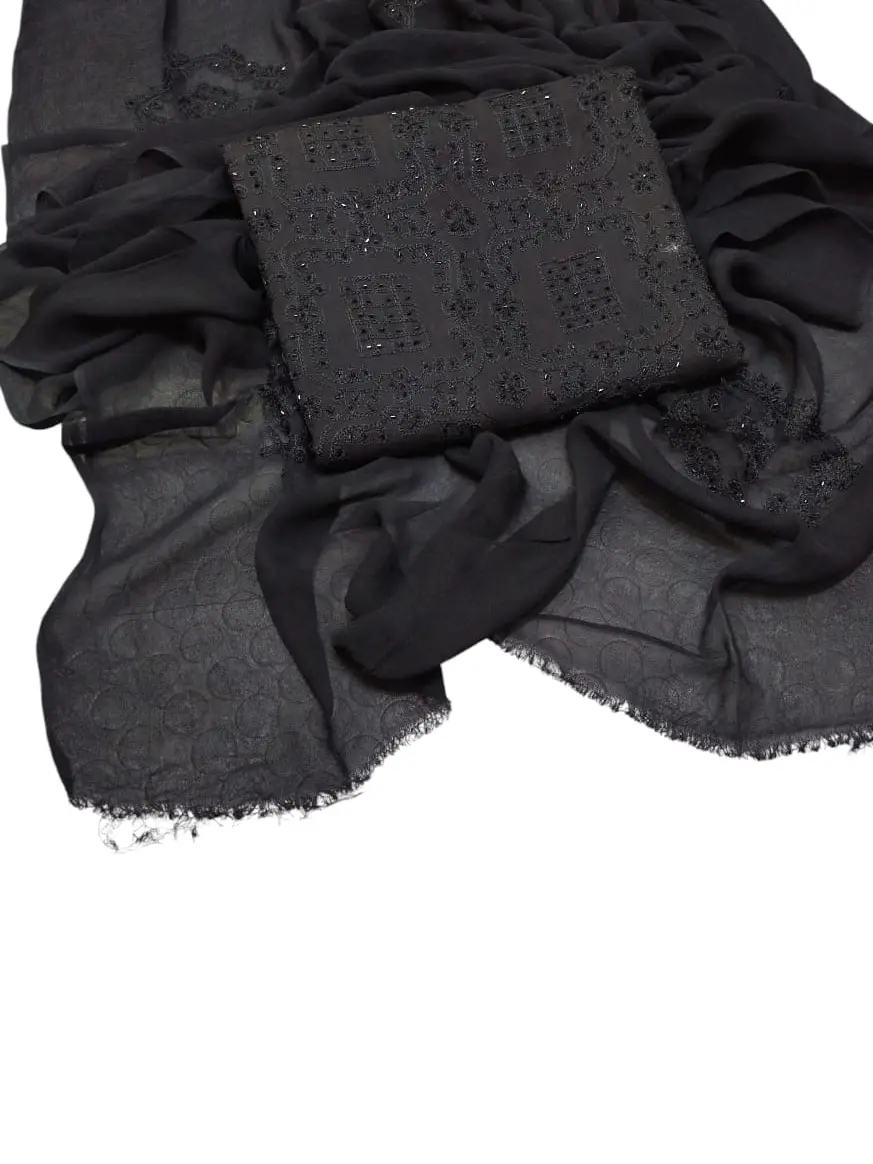 Cut-Dana Hand Embroidered 3Pc Unstitched Lawn Suit with Chiffon Dupatta