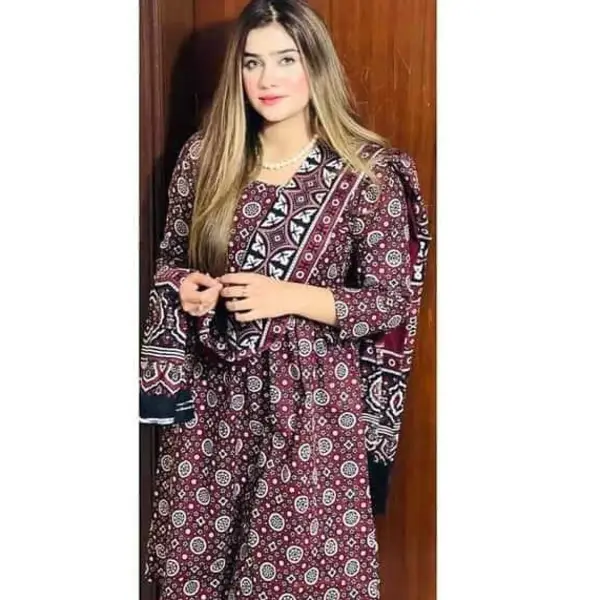Premium Handmade Ajrak 3PC Cotton Suit  Heritage Elegance
