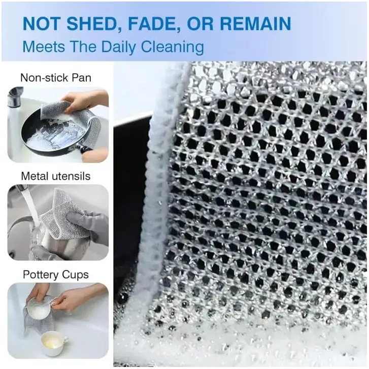 10 Pcs Kitchen Magic Dishwashing Towel, Metal Steel Wire Cleaning Rag, Microwave Stove Clean Tools,