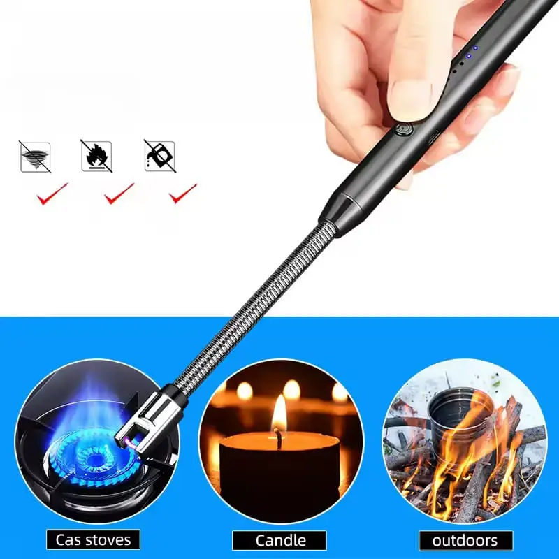 Windproof Kitchen Electric USB Lighter Long Candle BBQ Gas Stove Ignition Gun Camping Rechargeable Arc Flameless Plasma Lighter