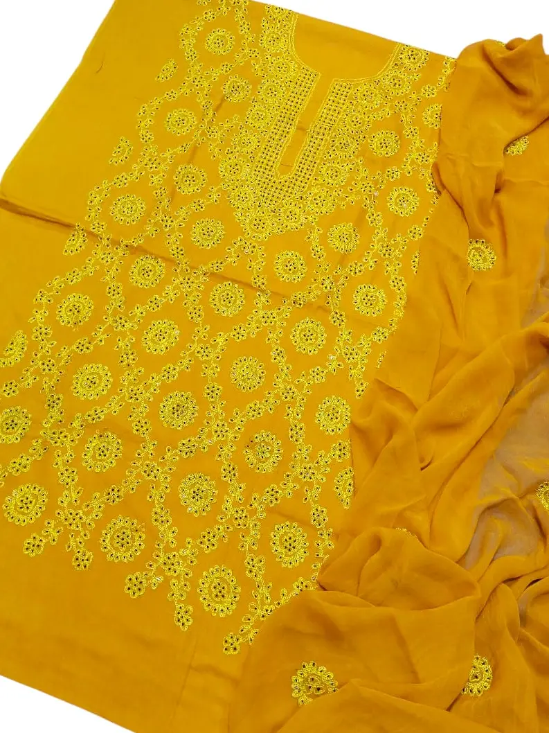 Cut-Dana Hand Embroidered 3Pc Unstitched Lawn Suit with Chiffon Dupatta