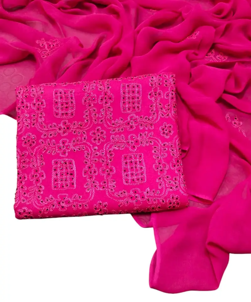 Cut-Dana Hand Embroidered 3Pc Unstitched Lawn Suit with Chiffon Dupatta