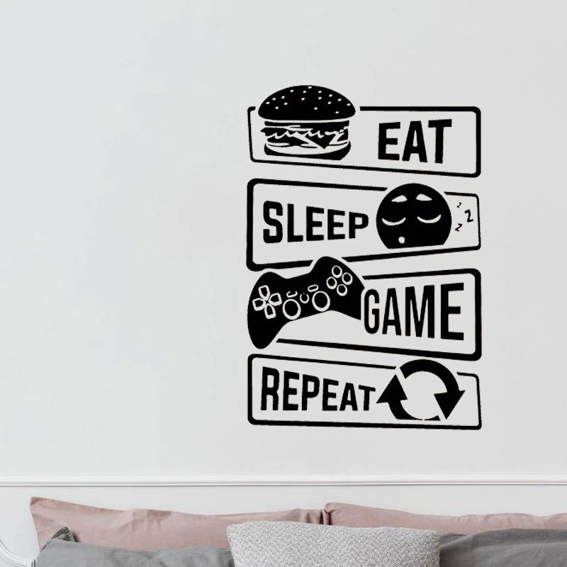 Eat Sleep Game Repeat Gaming Zone Wall Sticker Vinyl Art Home Decor Kids Ro
