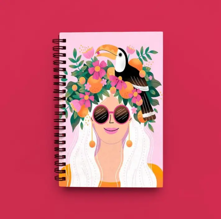 Cute Illustrated Spiral notebook for Girls-A5 size -Printed cover back & front