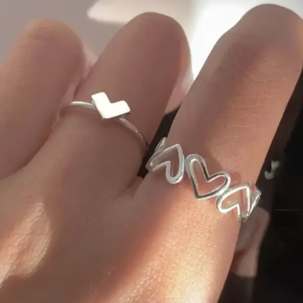 2023 Silver Color Couple Rings Set Heart Butterfly Shaped Womens Ring Fashion Love Jewelry for Women Girls Gift Punk Alloy Ring
