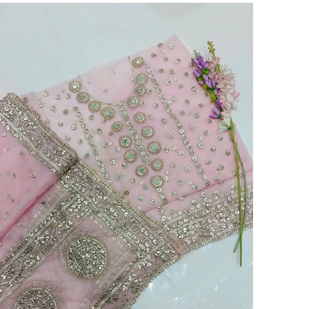 Rose Gold Gotta & Mirror Work 2PC  Pure Organza Luxury Edition