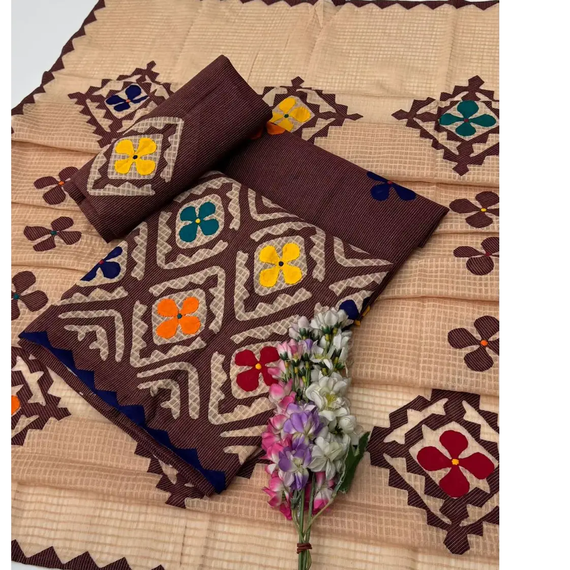 Hand Appliqu 3PC Suit  Pure Lawn with Khaadi Net Dupatta