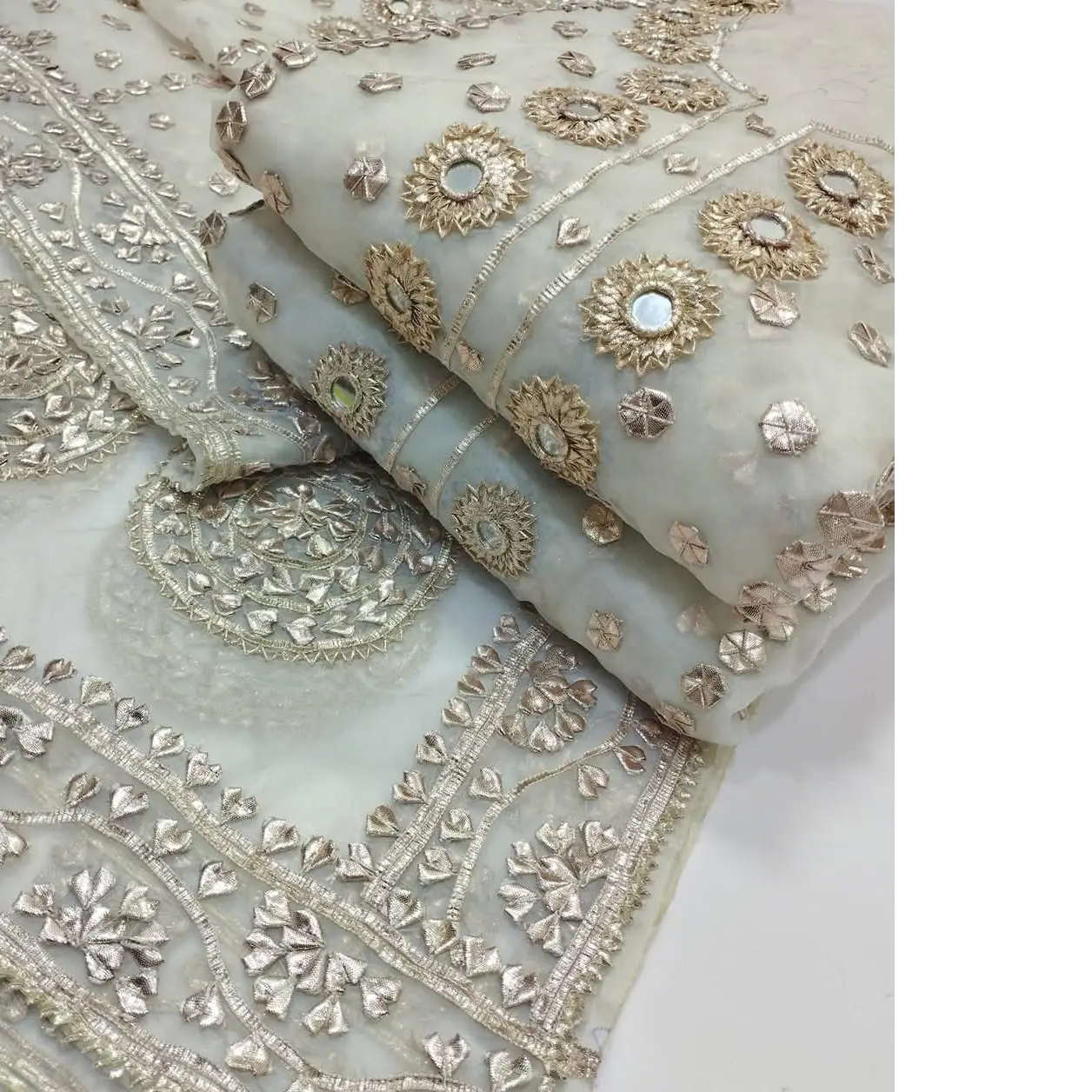 Rose Gold Gotta & Mirror Work 2PC  Pure Organza Luxury Edition