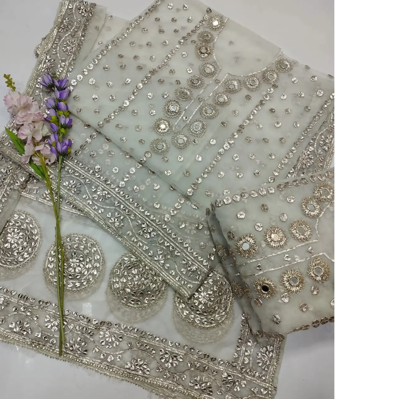 Rose Gold Gotta & Mirror Work 2PC  Pure Organza Luxury Edition