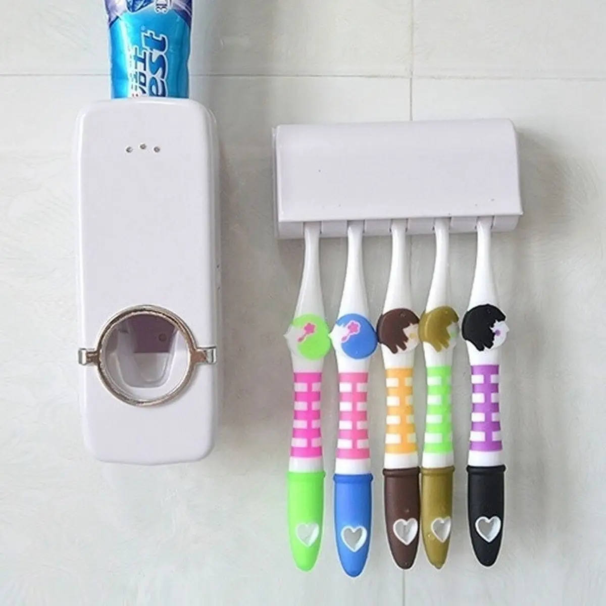 Set of Toothpaste Dispenser & Toothbrush Holder