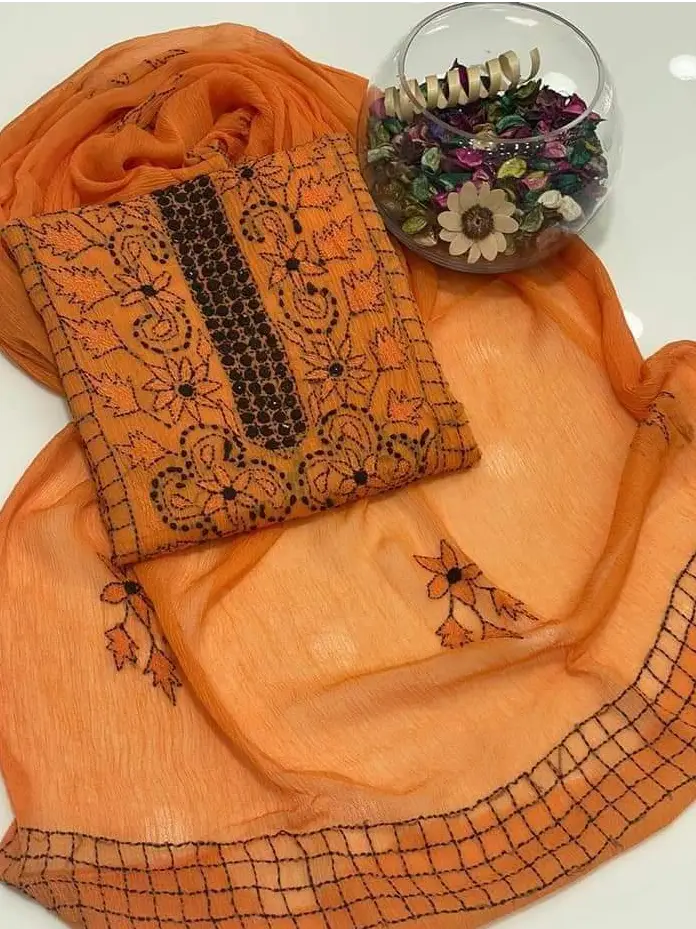 Handmade Embroidered Krinkel Chiffon 2Pc Suits